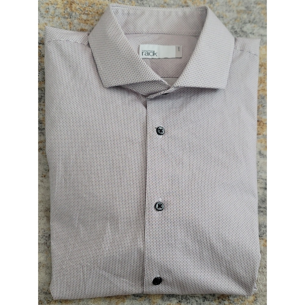 Nordstrom Rack Men's Red Blue Pin Dot  Trim Fit Dress Shirt‎ Size 16.5 X 34/35